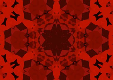 Geometrik soyut kaleydoskopik simetrik desenli klasik dekoratif kırmızı arkaplan