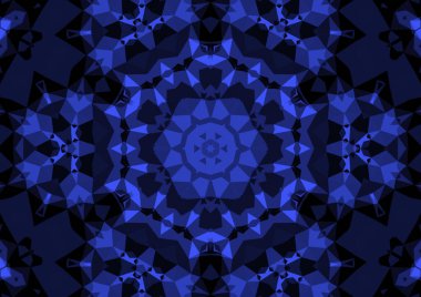 Geometrik soyut kaleydoskopik simetrik desenli klasik dekoratif mavi arkaplan
