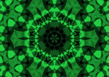Geometrik soyut kaleydoskopik simetrik desenli klasik dekoratif yeşil arkaplan