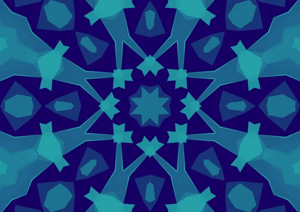 Vintage decorative blue background with geometric abstract kaleidoscopic symmetrical pattern