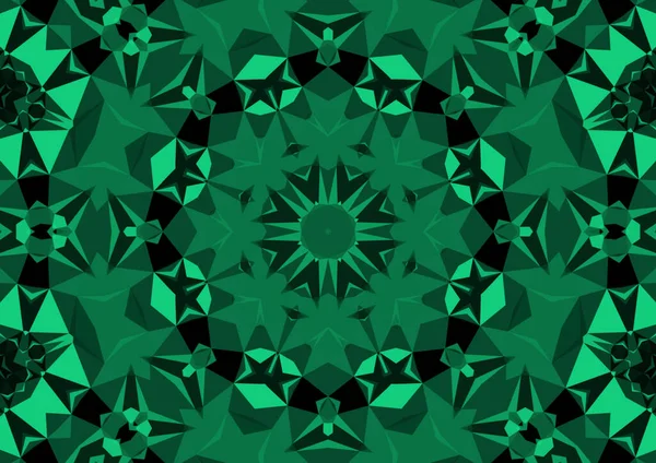 Fondo Verde Decorativo Vintage Con Patrón Simétrico Caleidoscópico Abstracto Geométrico —  Fotos de Stock