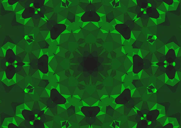 Fondo Verde Decorativo Vintage Con Patrón Simétrico Caleidoscópico Abstracto Geométrico — Foto de Stock