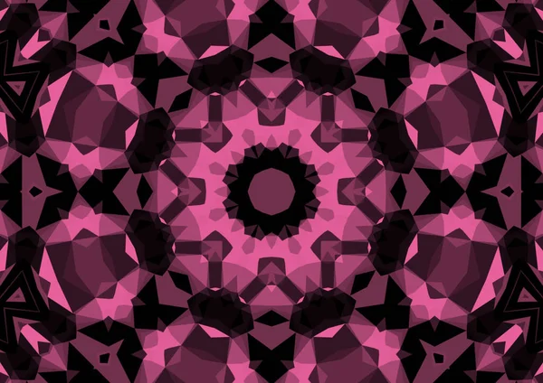 具有几何抽象万花筒对称图案的老式粉红背景 — 图库照片