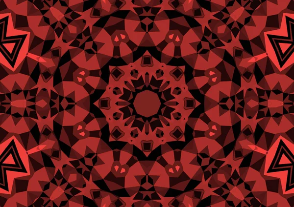 Vintage Decorative Red Background Geometric Abstract Kaleidoscopic Symmetrical Pattern — Stock Photo, Image