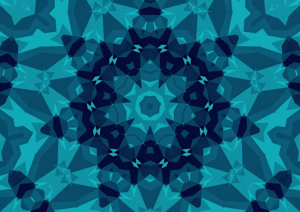 Fundo Azul Decorativo Vintage Com Padrão Simétrico Caleidoscópico Abstrato Geométrico — Fotografia de Stock