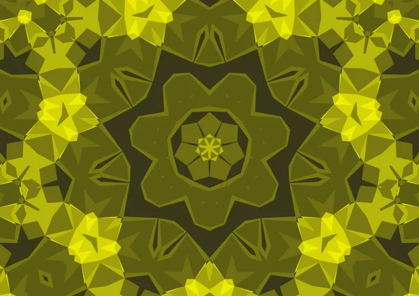 Vintage Dekoratív Sárga Háttér Geometriai Absztrakt Kaleidoszkópos Szimmetrikus Minta — Stock Fotó