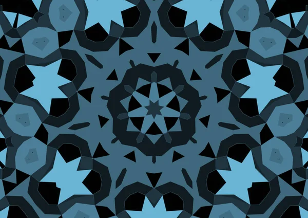 Vintage Decoratieve Blauwe Achtergrond Met Geometrische Abstracte Caleidoscopische Symmetrische Patroon — Stockfoto