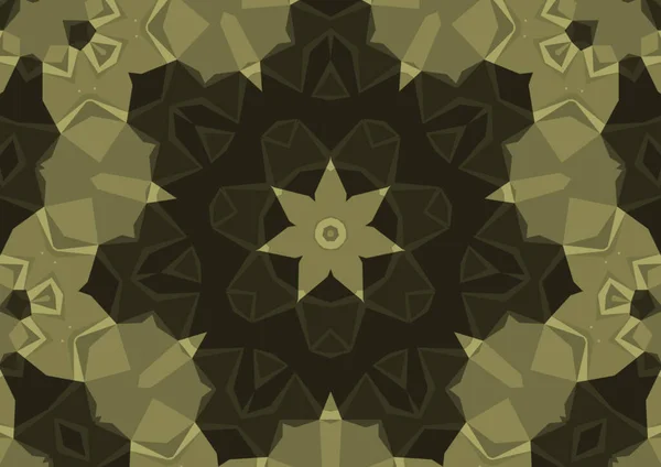 Geometrik Soyut Kaleydoskopik Simetrik Desenli Klasik Dekoratif Sarı Arkaplan — Stok fotoğraf