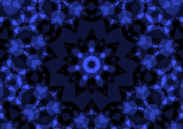 Vintage Fond Bleu Décoratif Avec Motif Géométrique Abstrait Kaléidoscopique Symétrique — Photo