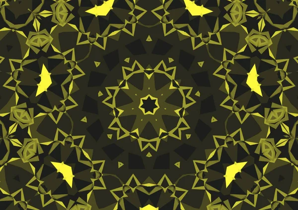 Fondo Amarillo Decorativo Vintage Con Patrón Simétrico Caleidoscópico Abstracto Geométrico — Foto de Stock