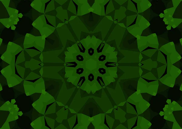 Fondo Verde Decorativo Vintage Con Patrón Simétrico Caleidoscópico Abstracto Geométrico — Foto de Stock
