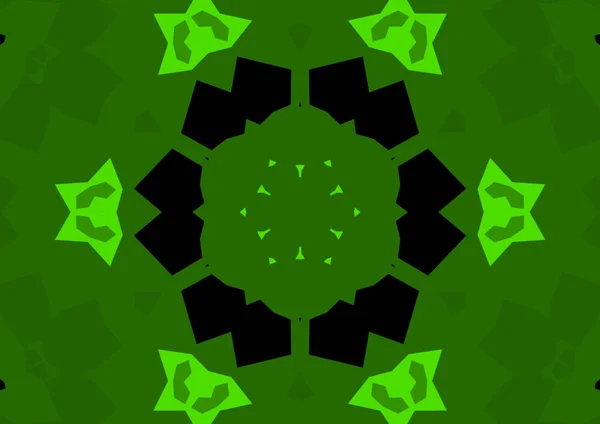 Geometrik Soyut Kaleydoskopik Simetrik Desenli Klasik Dekoratif Yeşil Arkaplan — Stok fotoğraf