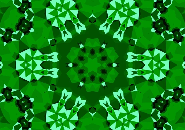 Fondo Verde Decorativo Vintage Con Patrón Simétrico Caleidoscópico Abstracto Geométrico —  Fotos de Stock