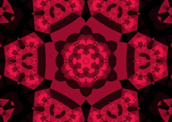 Vintage Dekorativ Röd Bakgrund Med Geometriska Abstrakta Kalejdoskopiska Symmetriska Mönster — Stockfoto