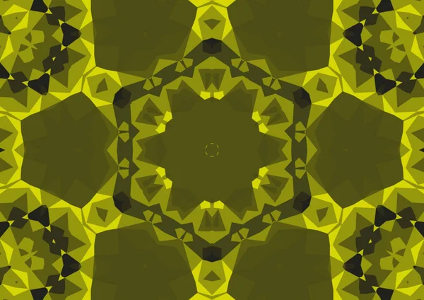 Fondo Amarillo Decorativo Vintage Con Patrón Simétrico Caleidoscópico Abstracto Geométrico —  Fotos de Stock