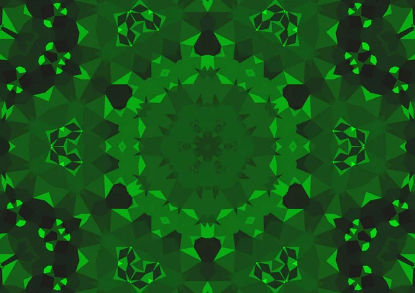 Ročník Dekorativní Zelené Pozadí Geometrickým Abstraktním Kaleidoskopickým Symetrickým Vzorem — Stock fotografie