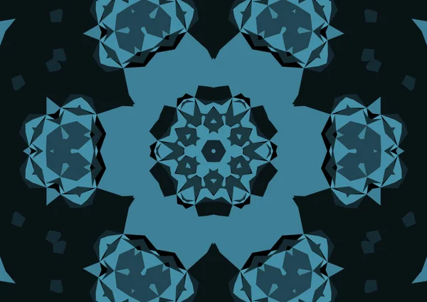 Vintage Dekoratív Kék Háttér Geometriai Absztrakt Kaleidoszkópos Szimmetrikus Minta — Stock Fotó