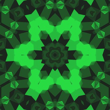Geometrik soyut kaleydoskopik simetrik desenli klasik dekoratif yeşil arkaplan