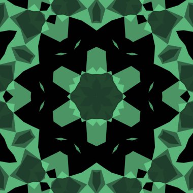 Geometrik soyut kaleydoskopik simetrik desenli klasik dekoratif yeşil arkaplan