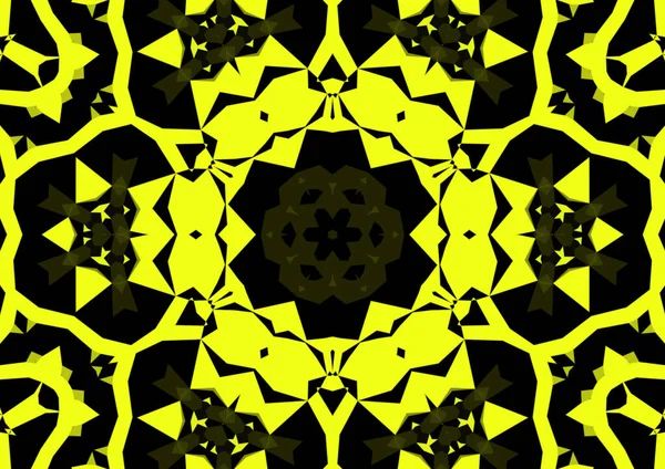 Fundo Amarelo Decorativo Vintage Com Padrão Simétrico Caleidoscópico Abstrato Geométrico — Fotografia de Stock