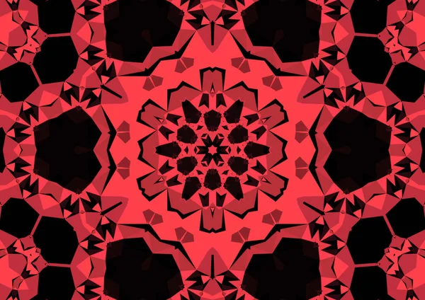 Ročník Dekorativní Červené Pozadí Geometrickým Abstraktním Kaleidoskopickým Symetrickým Vzorem — Stock fotografie