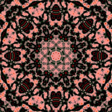 Dijital illüstrasyon, geometrik soyut desen ve üç boyutlu rahatlama efekti. Turuncu, kırmızı ve siyah renkler