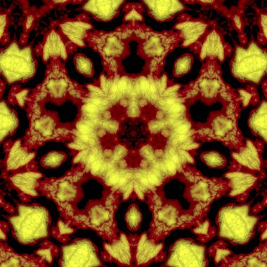 Dijital illüstrasyon, geometrik soyut desen ve üç boyutlu rahatlama efekti. Sarı, kırmızı ve siyah renkler