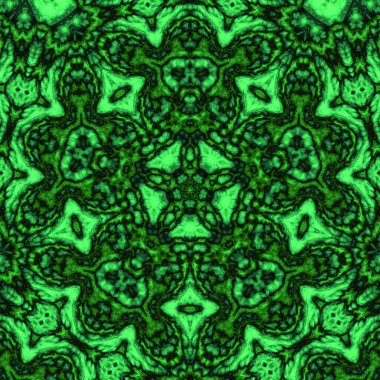 Dijital illüstrasyon, geometrik soyut desen ve üç boyutlu rahatlama efekti. Yeşil ve siyah renkler