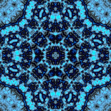 Dijital illüstrasyon, geometrik soyut desen ve üç boyutlu rahatlama efekti. Mavi ve siyah renkler