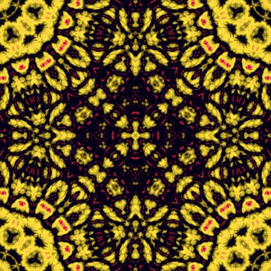 Dijital illüstrasyon, geometrik soyut desen ve üç boyutlu rahatlama efekti. Sarı, siyah ve kırmızı renkler