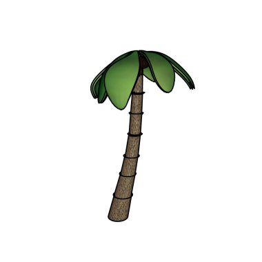 Beyaz arkaplanda yaprakları olan yeşil hindistan cevizi palmiyesinin 3 boyutlu çizimi