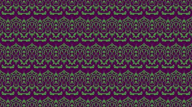 Tekrarlanan desenlerin süsleri ve mor ve yeşil tonlardaki karalamalarla kusursuz soyut arkaplan