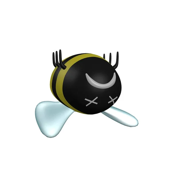 3D illustration of dead cartoon bumble bee on white background