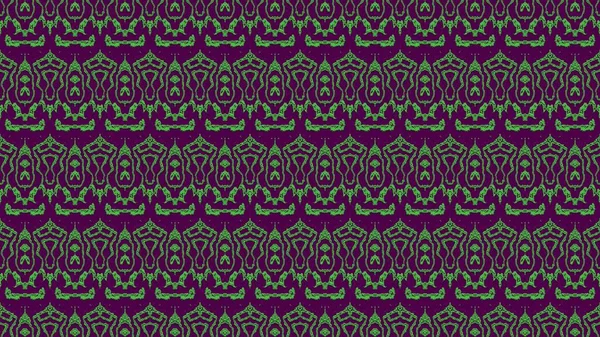 Tekrarlanan desenlerin süsleri ve mor ve yeşil tonlardaki karalamalarla kusursuz soyut arkaplan