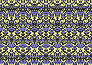 Sarı ve mor tonlarda tekrarlanan desenlerin süsleriyle soyut arkaplan, poster için renkli arkaplan, iç tasarım, çıkartma,