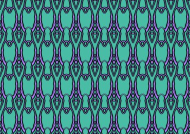 Tekrarlanan mor ve yeşil tonlardaki süslemelerle kusursuz soyut arkaplan, poster için renkli arkaplan, iç tasarım,