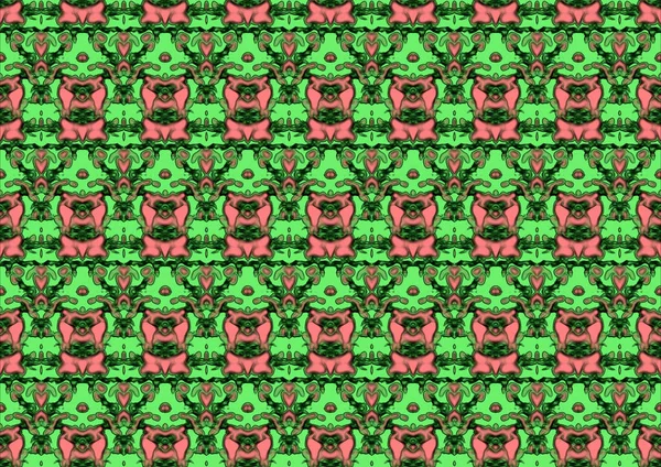 Bezešvé Abstraktní Pozadí Ornamentem Opakovaných Vzorů Růžových Zelených Tónech Barevné — Stock fotografie