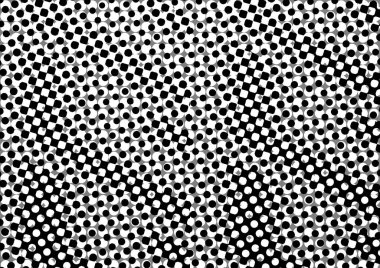 Üzerinde noktalar ve daireler olan beyaz ve siyah baskı tarzında soyut noktalı yarım ton arkaplan, kartvizit, poster, reklam için tek renkli arkaplan