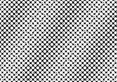 Üzerinde noktalar ve daireler olan beyaz ve siyah baskı tarzında soyut noktalı yarım ton arkaplan, kartvizit, poster, reklam için tek renkli arkaplan