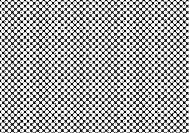 Üzerinde noktalar ve daireler olan beyaz ve siyah baskı tarzında soyut noktalı yarım ton arkaplan, kartvizit, poster, reklam için tek renkli arkaplan