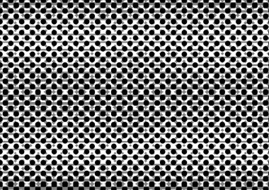 Üzerinde noktalar ve daireler olan beyaz ve siyah baskı tarzında soyut noktalı yarım ton arkaplan, kartvizit, poster, reklam için tek renkli arkaplan
