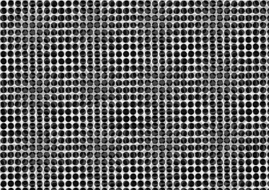 Üzerinde noktalar ve daireler olan beyaz ve siyah baskı tarzında soyut noktalı yarım ton arkaplan, kartvizit, poster, reklam için tek renkli arkaplan