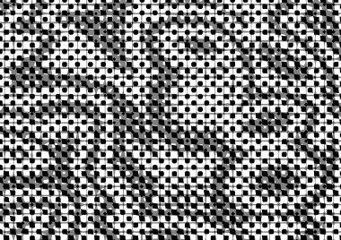 Üzerinde noktalar ve daireler olan beyaz ve siyah baskı tarzında soyut noktalı yarım ton arkaplan, kartvizit, poster, reklam için tek renkli arkaplan