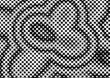 Üzerinde noktalar ve daireler olan beyaz ve siyah baskı tarzında soyut noktalı yarım ton arkaplan, kartvizit, poster, reklam için tek renkli arkaplan