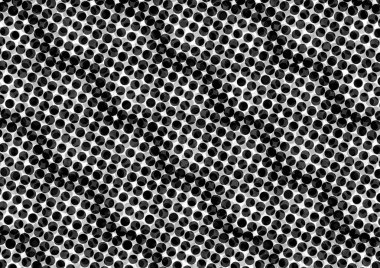 Üzerinde noktalar ve daireler olan beyaz ve siyah baskı tarzında soyut noktalı yarım ton arkaplan, kartvizit, poster, reklam için tek renkli arkaplan