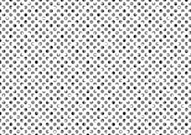 Üzerinde noktalar ve daireler olan beyaz ve siyah baskı tarzında soyut noktalı yarım ton arkaplan, kartvizit, poster, reklam için tek renkli arkaplan