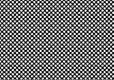 Üzerinde noktalar ve daireler olan beyaz ve siyah baskı tarzında soyut noktalı yarım ton arkaplan, kartvizit, poster, reklam için tek renkli arkaplan