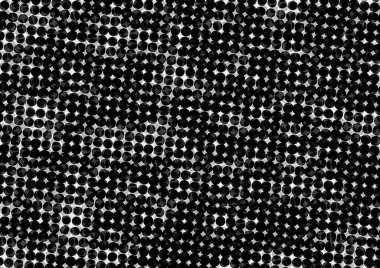 Üzerinde noktalar ve daireler olan beyaz ve siyah baskı tarzında soyut noktalı yarım ton arkaplan, kartvizit, poster, reklam için tek renkli arkaplan