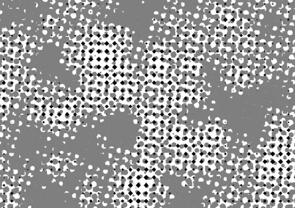 Üzerinde noktalar ve daireler olan beyaz ve siyah baskı tarzında soyut noktalı yarım ton arkaplan, kartvizit, poster, reklam için tek renkli arkaplan