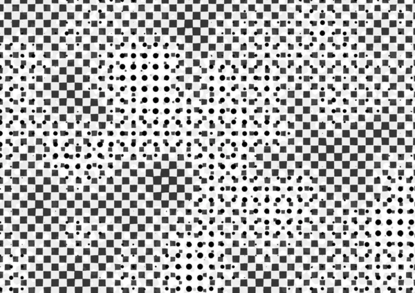 Üzerinde noktalar ve daireler olan beyaz ve siyah baskı tarzında soyut noktalı yarım ton arkaplan, kartvizit, poster, reklam için tek renkli arkaplan